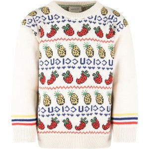 Gucci Ivory Girl Sweater With Blue Logo