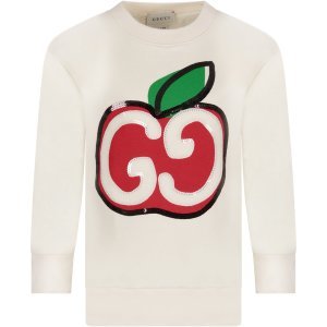 Gucci Ivory Girl Sweatshirt With Double Gg And Apple