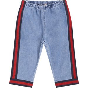 Gucci Light Blue Babykids Jeans With Red And Blue Web Detail