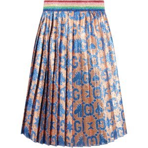 Gucci Pink Girl Skirt With Azure Double Gg And Bees