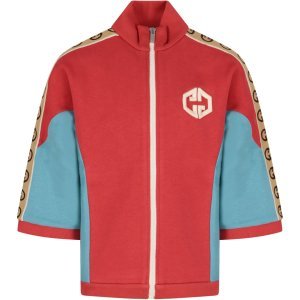 Gucci Red And Light Blue Girl Sweatshirt With Double Gg
