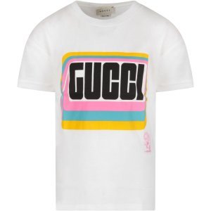 Gucci White Girl T-shirt With Black Logo
