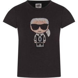 Karl Lagerfeld Kids Black Girl T-shirt With Colorful Karl
