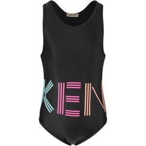 Kenzo Kids Black Girl Swimsuit With Logo