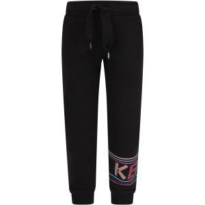 Kenzo Kids Black Pants With Logo For Girl