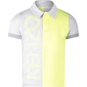 Kenzo Kids Grey And Neon Yellow Boy Polo Shirt With Logo