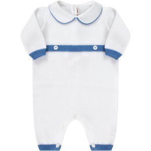 Little Bear White Babygrow With Blue Details For Baby Boy