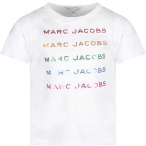 Little Marc Jacobs White Girl T-shirt With Colorful Logos