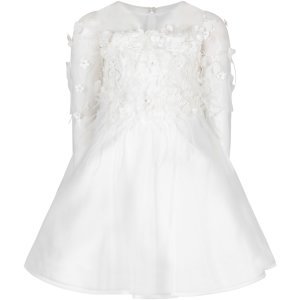 Loredana White Girl Dress With Flowers And Feathers