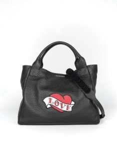 Love Moschino Black Grainy Leather Signature Heart Tote Bag