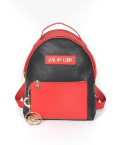 Love Moschino Black & Red Grainy Leather Signature Backpack