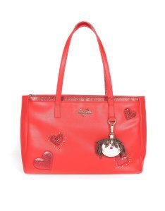 Love Moschino Red Grainy Eco-leather Tote W/hearts And Charm