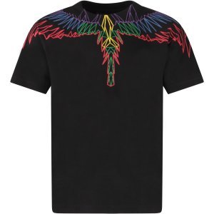 Marcelo Burlon Black Boy T-shirt With Colorful Iconic Wings
