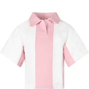 Marni White And Pink Girl Polo Shirt With Logo