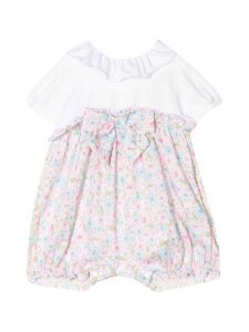 Miss Blumarine White Floreal Romper With Short Sleeve