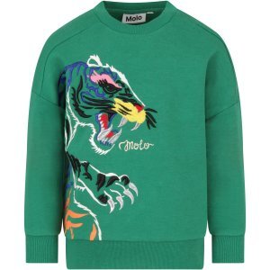Molo Green Kids Sweatshirt With Colorful Tiger