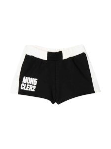 Moncler Black Teen Shorts With White Logo Press