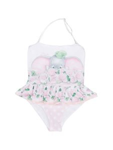 Monnalisa Pink Swimsuit With White Polka Dots