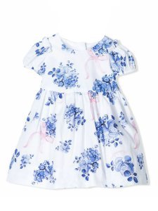 Monnalisa White And Blue Cotton Dress