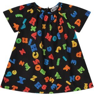 Moschino Black Babygirl Dress With Colorful Letters And Numbers