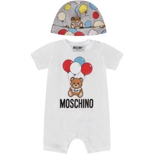 Moschino Grey And White Babyboy Set With Teddy Bear And Balloons