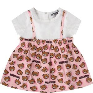 Moschino White And Pink Babygirl Dress With Teddy Bears