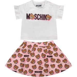 Moschino White And Pink Babygirl Suit With Teddy Bears