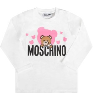 Moschino White Babygirl T-shirt With Black Logo And Teddy Bear
