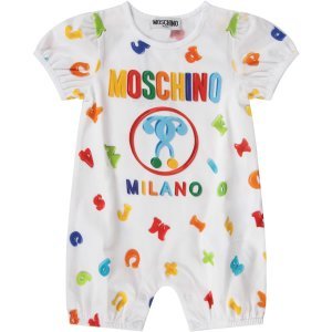 Moschino White Babykids Rompers With Colorful Logo