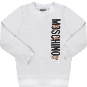 Moschino White Babykids Sweatshirt With Black Logo And Teddy Bear