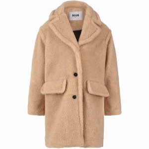 MSGM Beige Coat For Girl With Logo