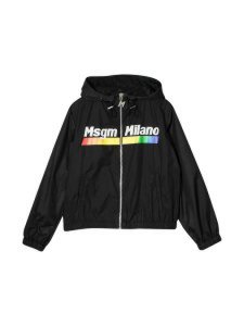 MSGM Black Teen Lightweight Jacket With Hood, zip And Press