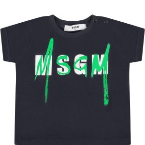MSGM Blue Babykids T-shirt With Double Logo