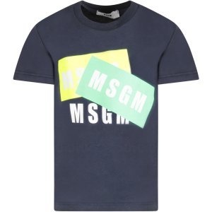 MSGM Blue Kids T-shirt With White Logos