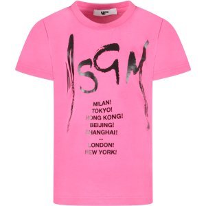 MSGM Fuchsia Girl T-shirt With Black Logo And Writing