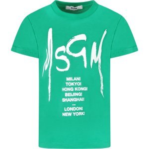 MSGM Green Kids T-shirt With White Logo And Writing