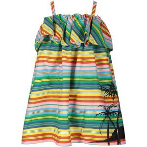 MSGM Multicolor Girl Dress With Palm Tree