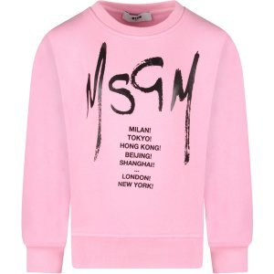MSGM Pink Girl Sweatshirt With Black Logo
