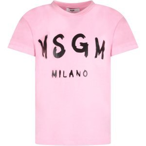 MSGM Pink Girl T-shirt With Black Logo And Writing