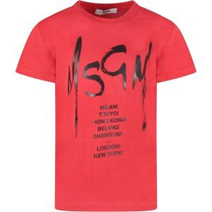 MSGM Red Kids T-shirt With Black Logo And Writing