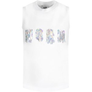 MSGM White Girl T-shirt With Sequined Logo