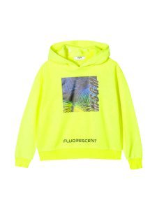 MSGM Yellow Fluo Hoodie With Frontal Press