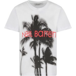 Neil Barrett White Boy T-shirt With Palm Trees And Logo