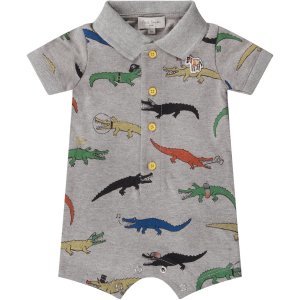 Paul Smith Junior Grey Babyboy Romper With Colorful Crocodiles