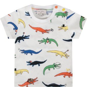 Paul Smith Junior White Babyboy T-shirt With Crocodiles