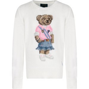 Ralph Lauren Ivory Girl Sweater With Colorful Bear