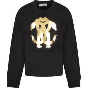 Roberto Cavalli Black Girl Sweatshirt With Gold Logo