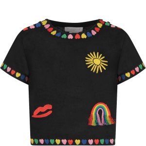 Stella McCartney Kids Black Girl Blouse With Colorful Hearts