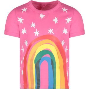 Stella McCartney Kids Fuchsia Girl T-shirt With Rainbow