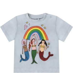Stella McCartney Kids Light Blue Babygirl T-shirt With Rainbow
